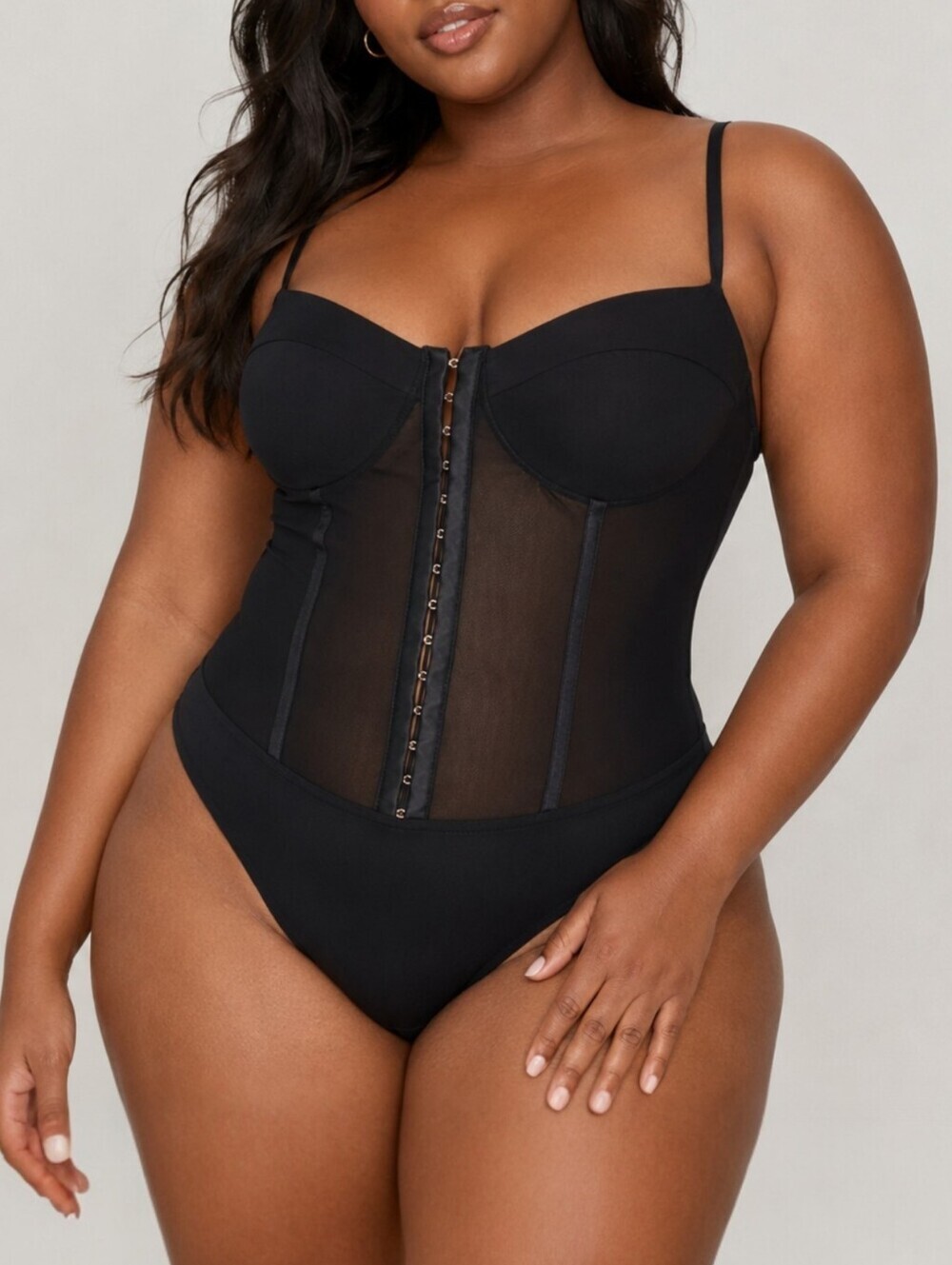 Free People Intimately Night Rhythm Corset Bodysuit XL Black Mesh Dark Romantic